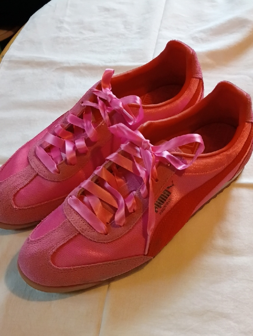 Puma Women's Bright Pink Satin-Lace Sneakers
